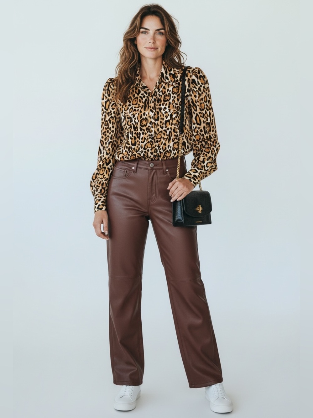 Miaou Chocolate Brown Faux Leather Straight Leg Pants XS